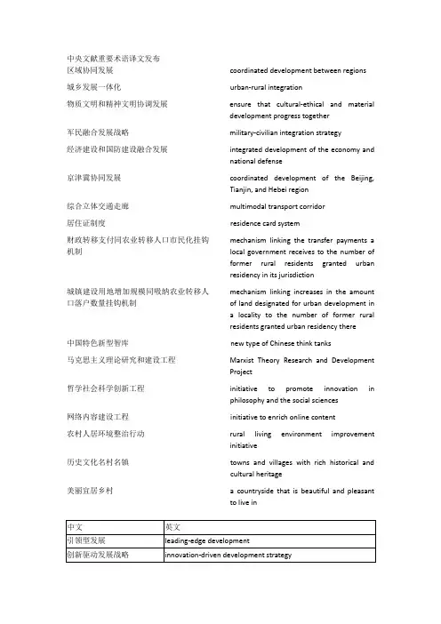 中央文献重要术语英文翻译