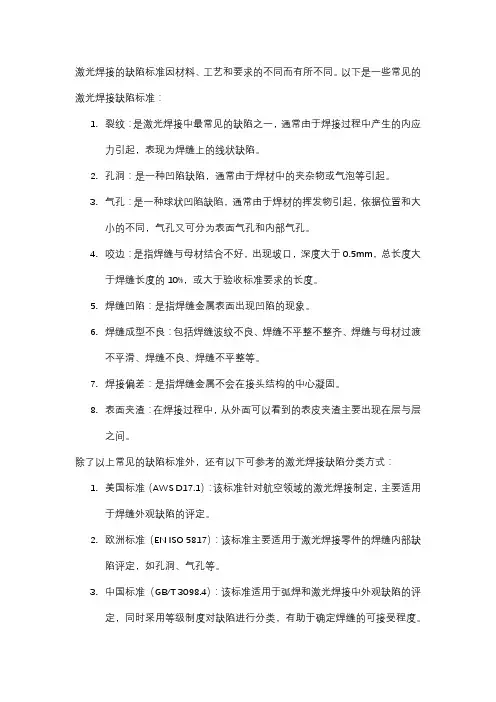 激光焊接缺陷标准