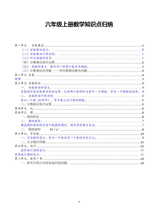六年级上册数学各单元重点归纳
