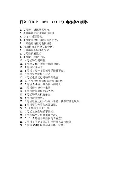 日立(HGP—1050—CO105)电梯故障