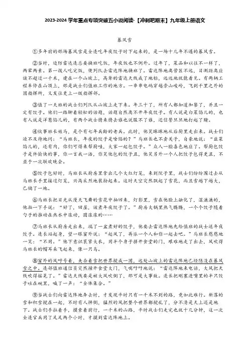 2023-2024学年重点专项突破五小说阅读-【冲刺吧期末】九年级上册语文