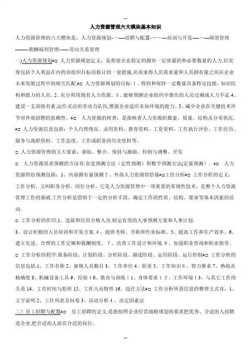 人力资源管理六大模块基本知识