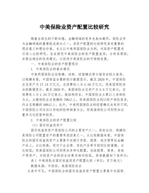 中美保险业资产配置比较研究