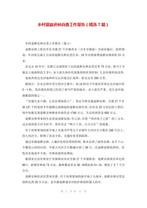 乡村退耕还林自查工作报告(精选7篇)