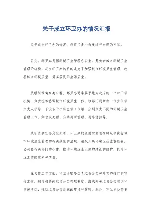 关于成立环卫办的情况汇报