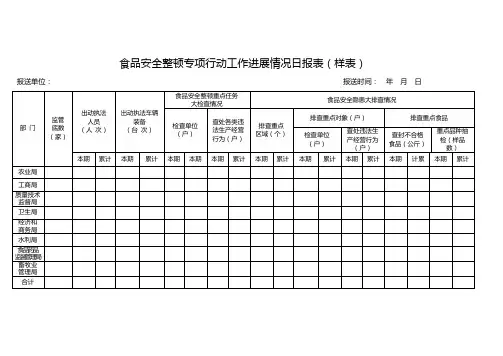 食品安全整顿专项行动工作进展情况日报表(样表)【模板】