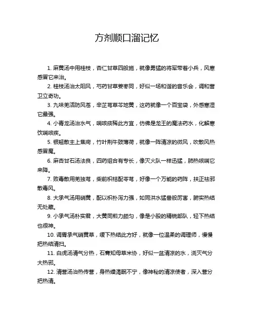 方剂顺口溜记忆