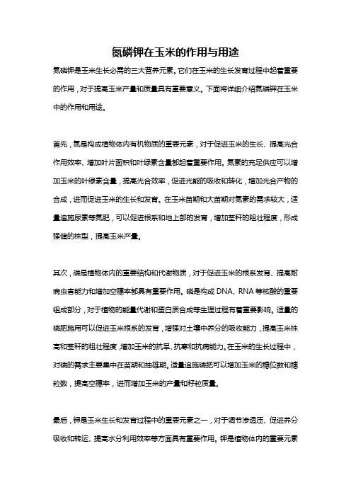 氮磷钾在玉米的作用与用途