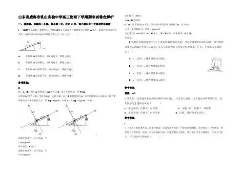 山东省威海市乳山实验中学高三物理下学期期末试卷带解析