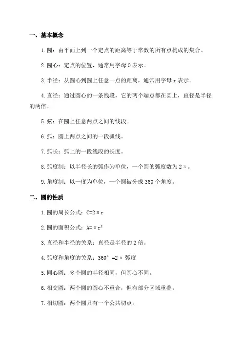 九年级数学圆的知识点总结大全