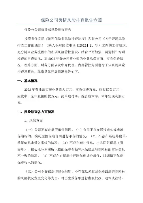 保险公司舆情风险排查报告六篇