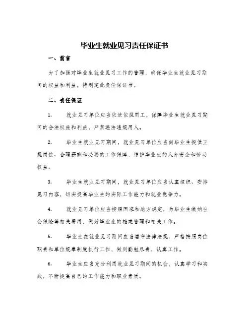 毕业生就业见习责任保证书
