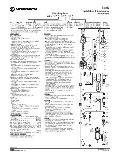 B72G滤器 调节器安装与维护指南说明书