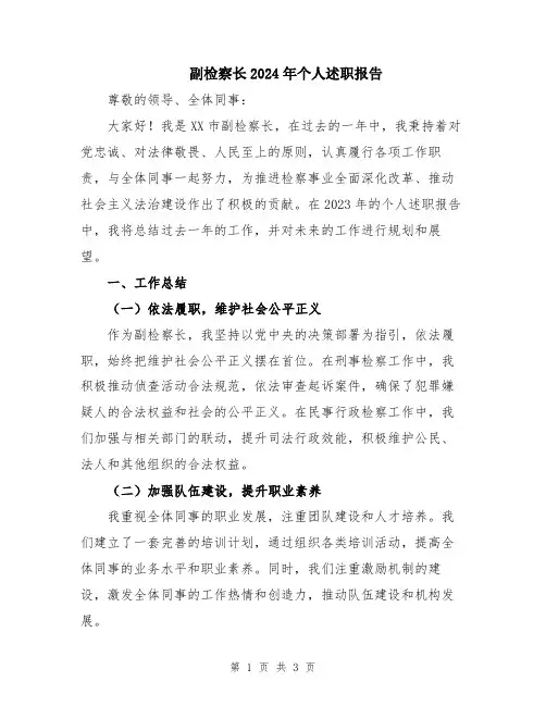 副检察长2024年个人述职报告