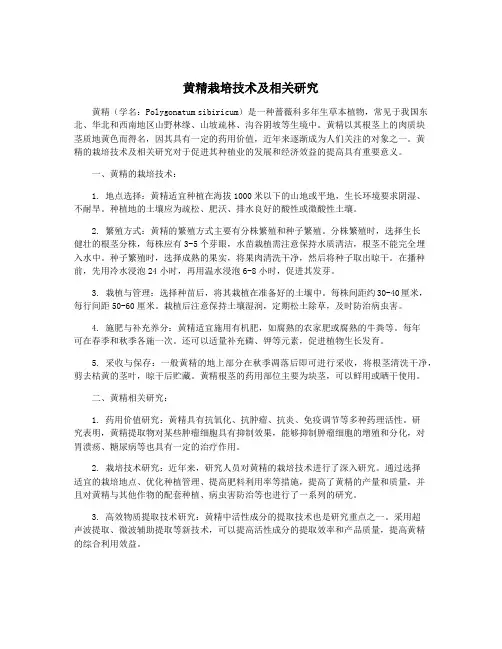 黄精栽培技术及相关研究