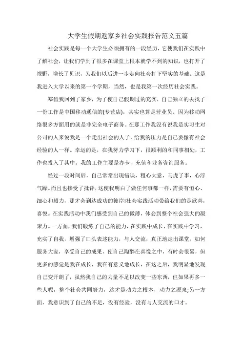 大学生假期返家乡社会实践报告范文五篇