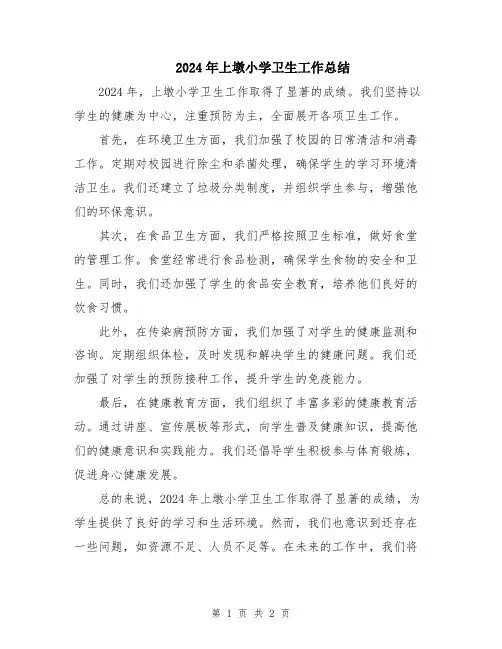2024年上墩小学卫生工作总结