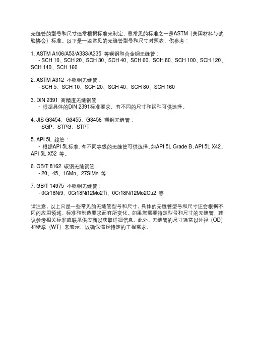 无缝管型号尺寸对照表