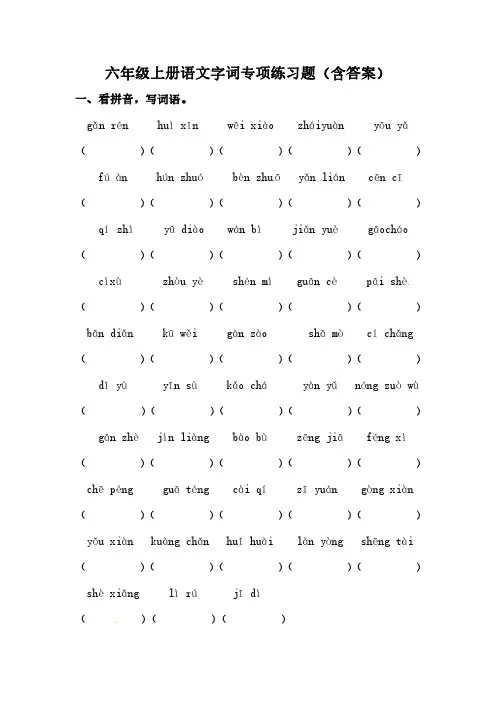 六年级上册语文字词专项练习题(含答案)