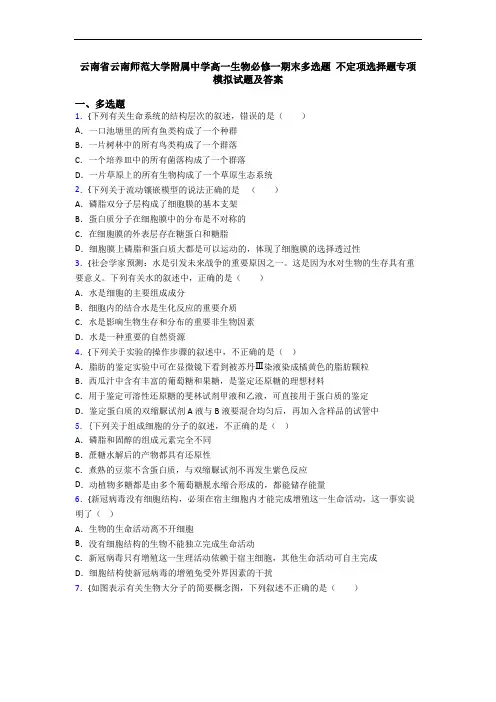 云南省云南师范大学附属中学高一生物必修一期末多选题 不定项选择题专项模拟试题及答案