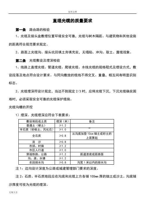 直埋光缆地高质量要求