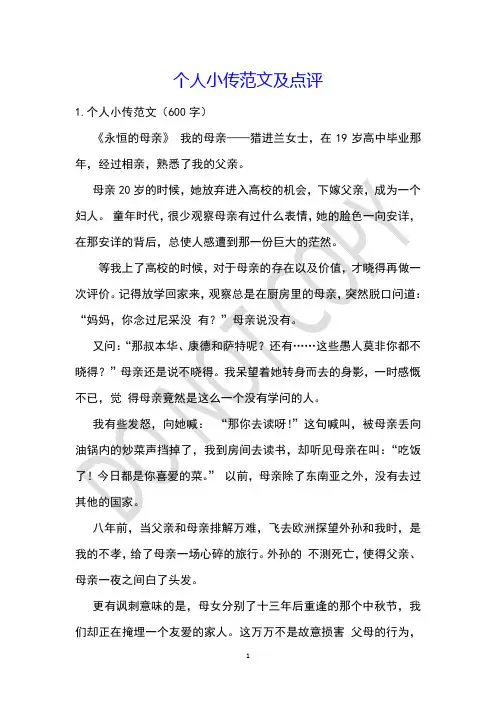 个人小传范文及点评