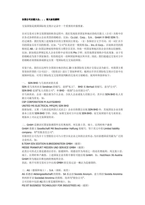 各国公司后缀大全
