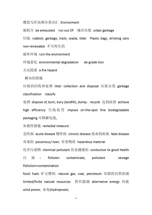 雅思写作高频分类词汇 Environment