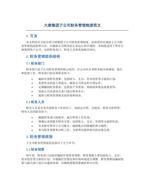 大唐集团子公司财务管理制度范文