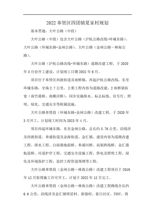 2022奉贤区四团镇夏家村规划