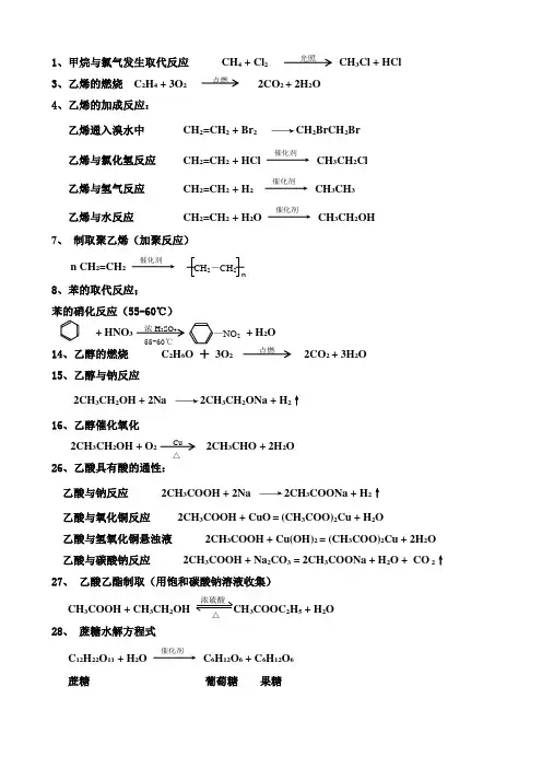 高中化学会考必备方程式