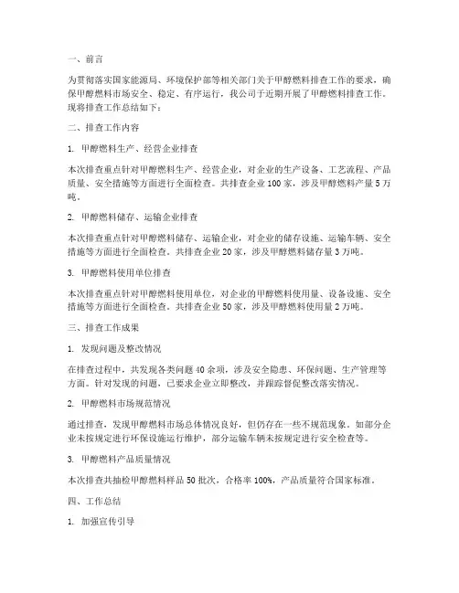 甲醇燃料排查工作总结报告