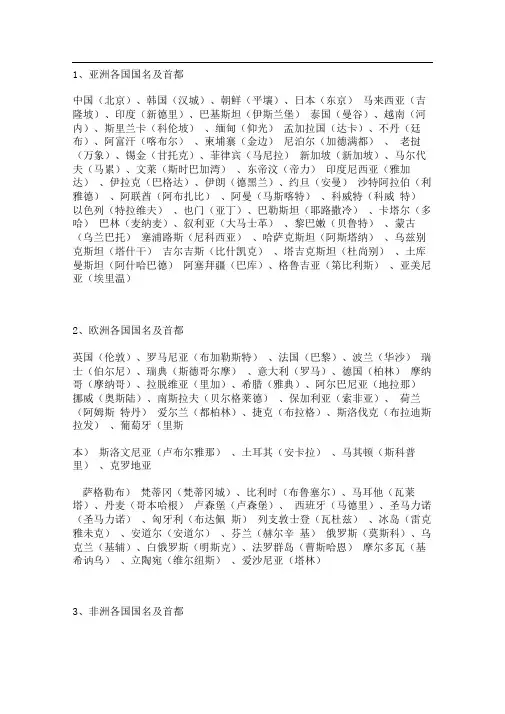 世界各国国名及首都大全