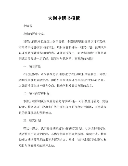 大创申请书模板