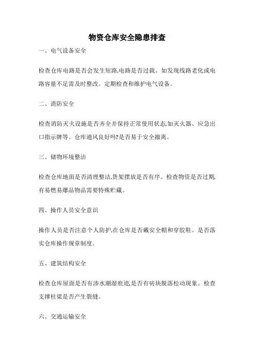 物资仓库安全隐患排查