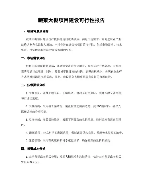 蔬菜大棚项目建设可行性报告