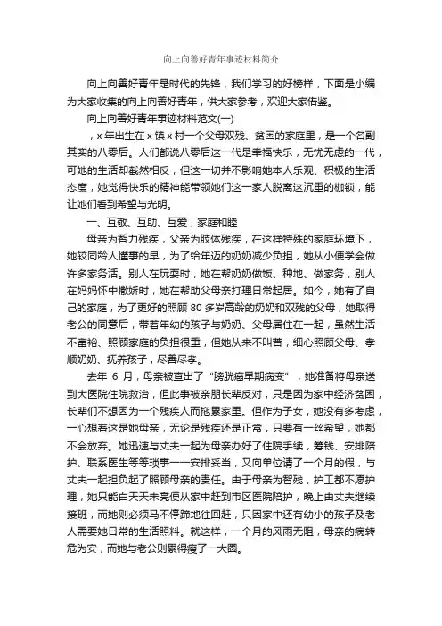 向上向善好青年事迹材料简介_事迹材料_