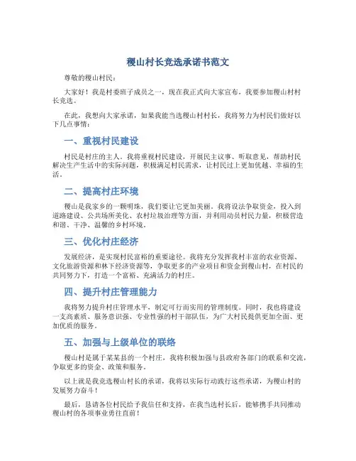 稷山村长竞选承诺书范文