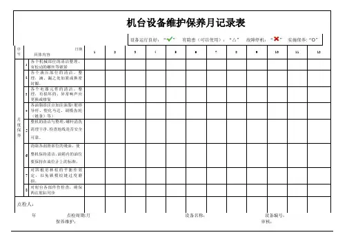 注塑机台设备维护保养月记录表