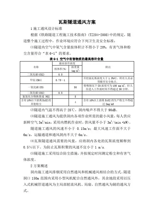 瓦斯隧道通风方案