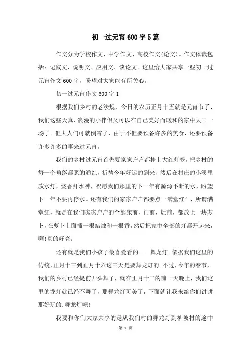 初一过元宵600字5篇