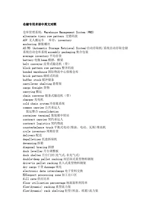 仓储专用术语中英文对照