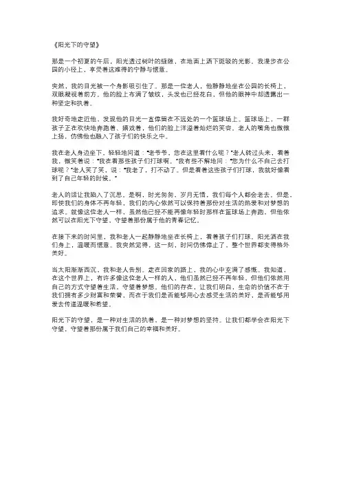中学生命题作文范文：《阳光下的守望》