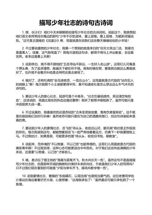 描写少年壮志的诗句古诗词