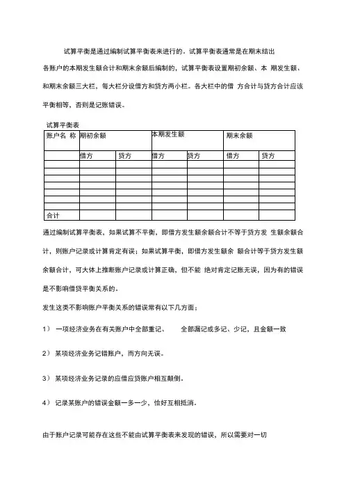 会计试算平衡表