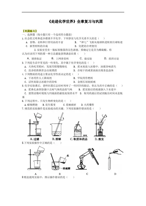 九年级 初三 化学：《走进化学世界》全章复习与巩固 巩固练习  知识讲解