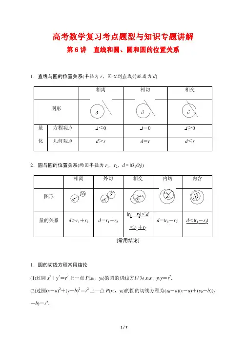 高考数学复习考点题型与知识专题讲解6---直线和圆、圆和圆的位置关系