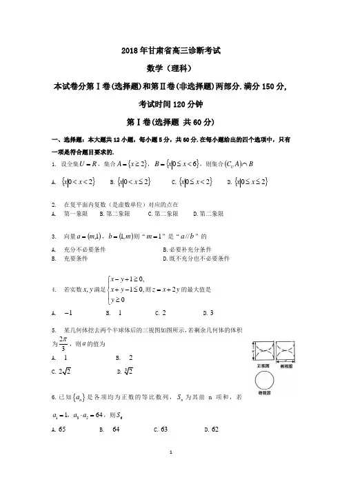 2018甘肃省第一次高三理科诊断考试带解析