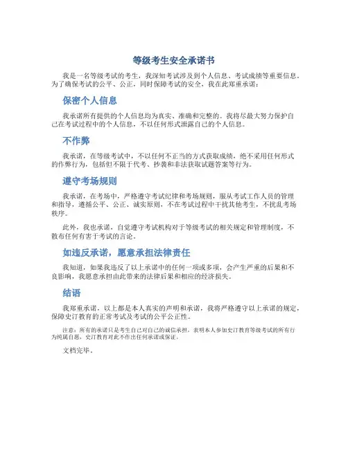 等级考生安全承诺书