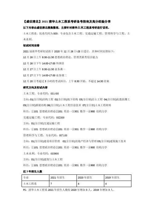 【盛世清北】2021清华土木工程系考研备考指南及高分经验分享